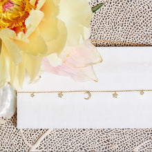 Load image into Gallery viewer, Moon + Star Diamond Encrusted 18Kt Gold Necklace