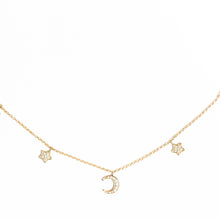 Load image into Gallery viewer, Moon + Star Diamond Encrusted 18Kt Gold Necklace