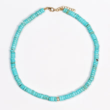 Load image into Gallery viewer, Turquoise Beaded Necklace With 14Kt Gold + Diamond Baguette Rondel