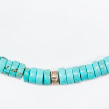 Load image into Gallery viewer, Turquoise Beaded Necklace With 14Kt Gold + Diamond Baguette Rondel