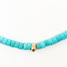 Load image into Gallery viewer, Turquoise Beaded Necklace With 14Kt Gold + Diamond Rondel
