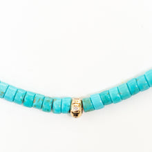 Load image into Gallery viewer, Turquoise Beaded Necklace With 14Kt Gold + Diamond Rondel