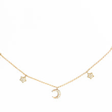 Load image into Gallery viewer, Moon + Star Diamond Encrusted 18Kt Gold Necklace

