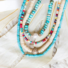 Load image into Gallery viewer, Turquoise Beaded Necklace With 14Kt Gold + Diamond Rondel
