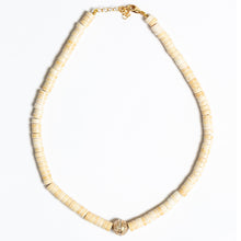 Load image into Gallery viewer, White Turquoise Beaded Necklace With 14Kt Gold + Diamond Rondel
