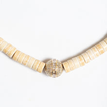 Load image into Gallery viewer, White Turquoise Beaded Necklace With 14Kt Gold + Diamond Rondel
