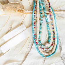 Load image into Gallery viewer, White Turquoise Beaded Necklace With 14Kt Gold + Diamond Rondel
